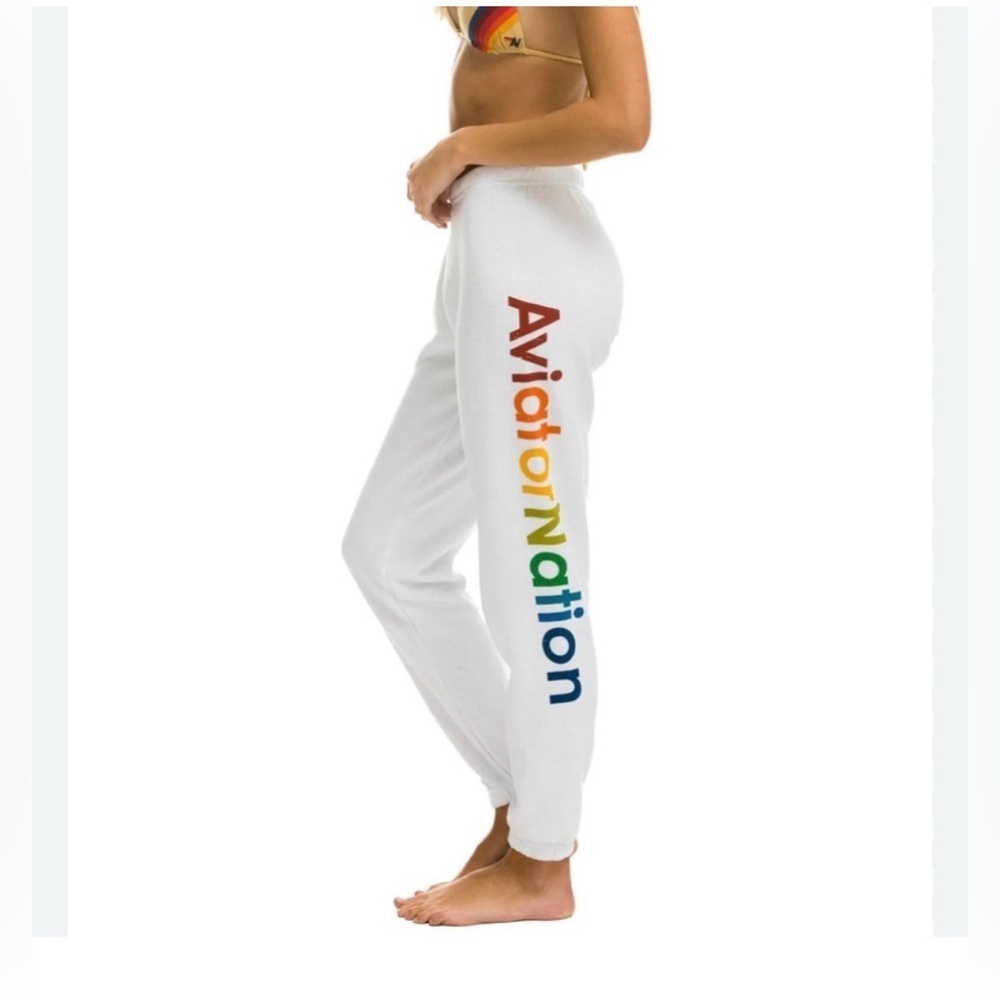 Aviator Nation Venice Surf Sweatpants Small White Spellout Beachy Lounge Comfy